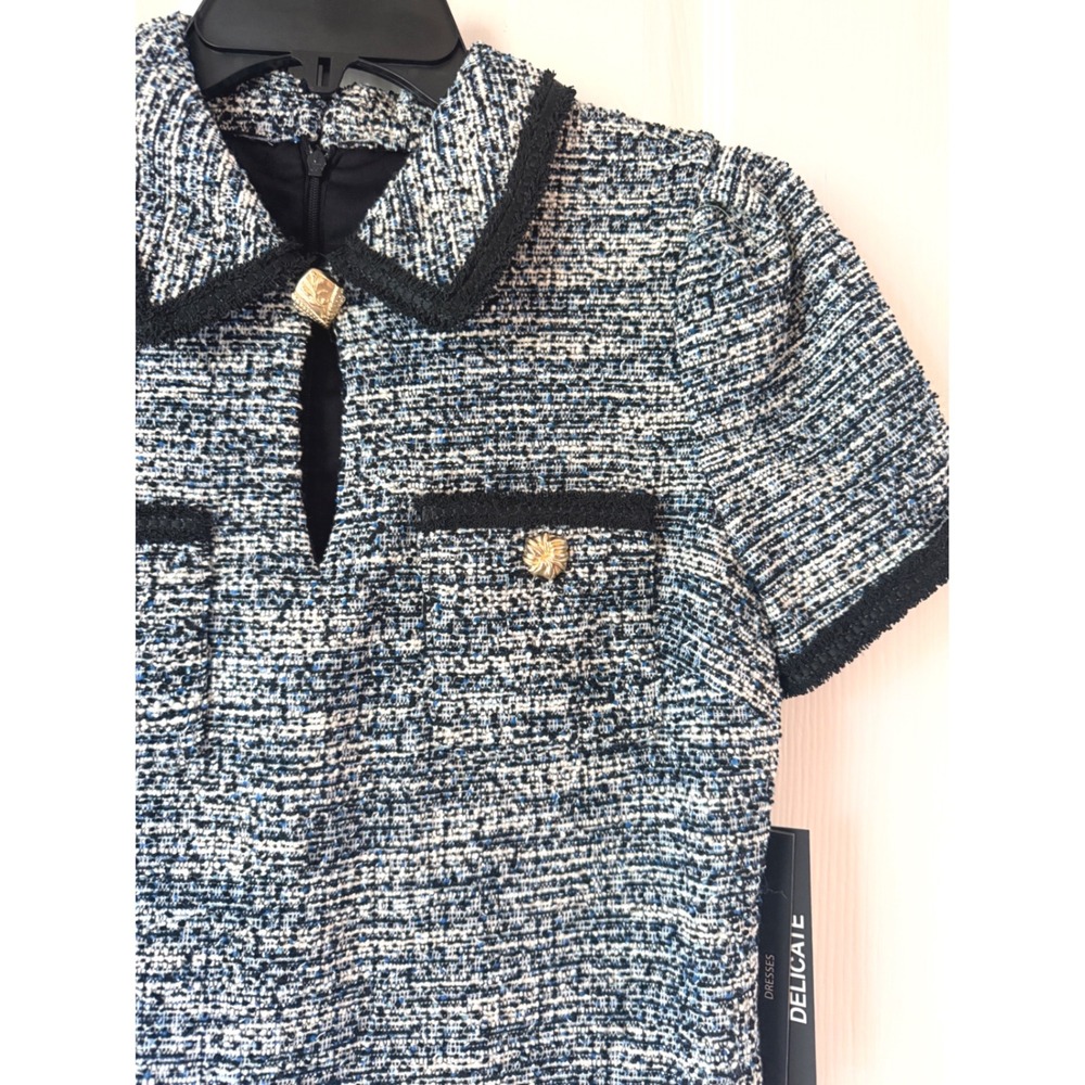 Karl Lagerfeld Paris Tweed Dress Beacon Blue Teal Multi LD5KAK18 Size 4 NWT - Picture 5 of 7